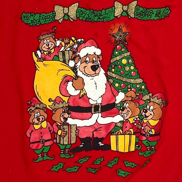 Vintage 80s Christmas Bear Family Xmas Santa Claus Ugly Sweater Party Sweatshirt - Picture 2 of 3